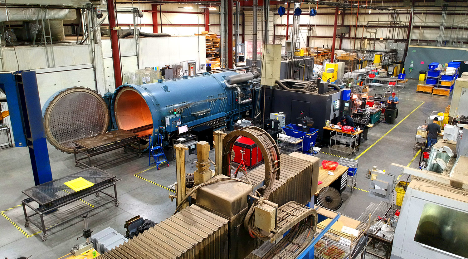 Hydrojet production floor in Reading PA with large autoclave and CNC machining centers